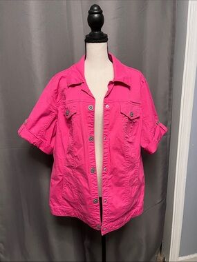 dressbarn Hot Pink Short Sleeve Jean Jacket